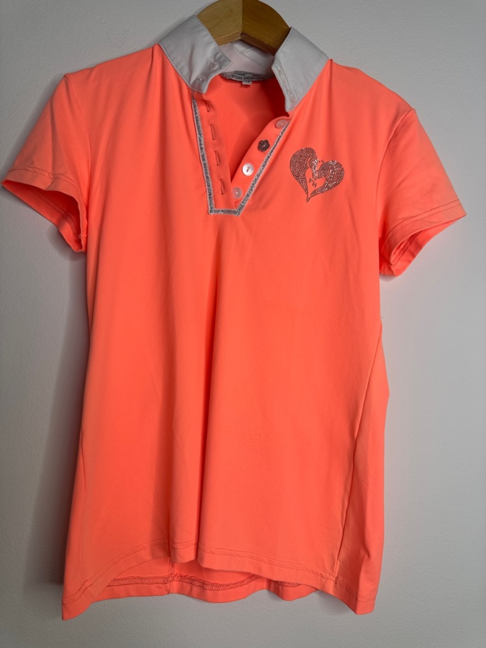 For Horses Girls Coral Equestrian Show Top with Heart Embellishment